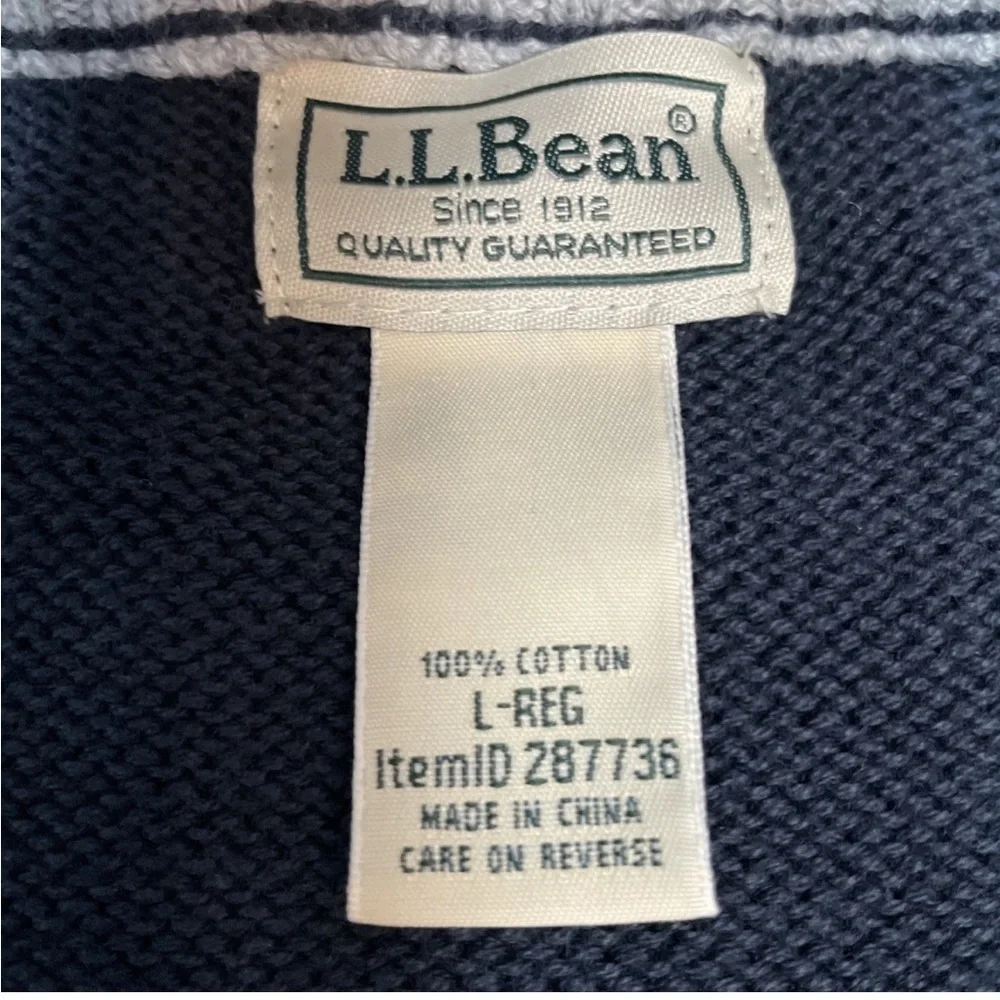 LL Bean Knit 1/4 Zip Sweater Mock Neck 287736 Men’s Size Large Navy Blue Cotton